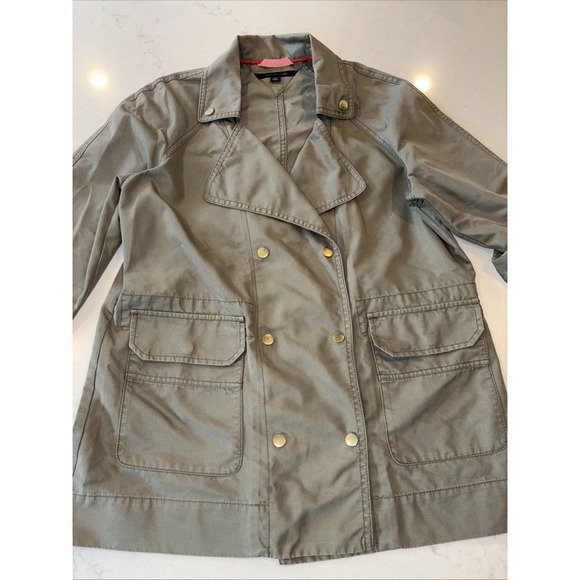 TOMMY HILFIGER Women's Small Army Green Double Breasted Military Cotton Pea Coat - Picture 1 of 6